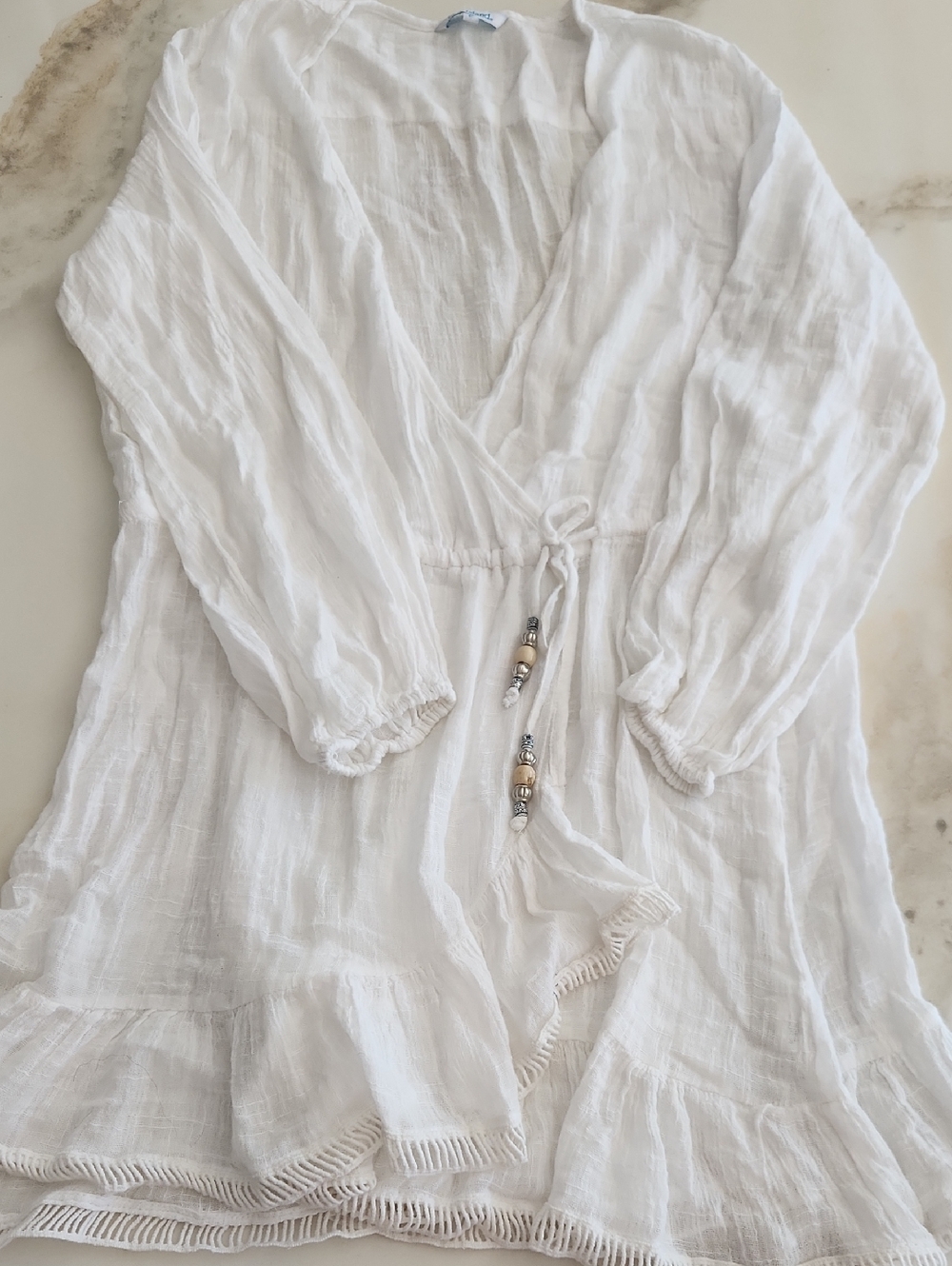 Blue island Swim Cover Up Dress. White Lightweight Gauze